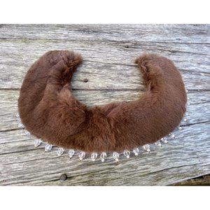 Vintage 1950s Brown Mink fur Collar/Necklace With Glass Dangle Beads